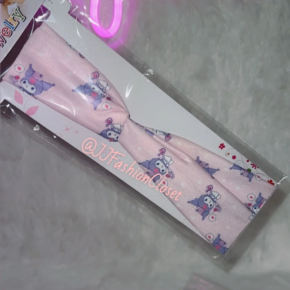 Cute Cartoon Print Kids Headbands - Pink & White